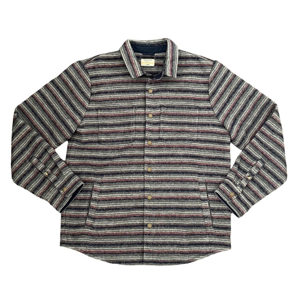 New Marine Layer Mens Large Striped Snap Shacket Long Sleeve $158 MSRP Jacket